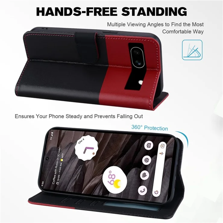Cartoon Pet Series for Google Pixel 7a Shockproof Case Wallet Phone Cover - Black