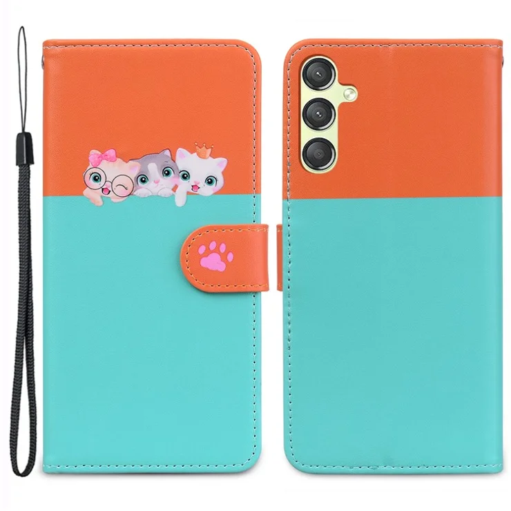 Cartoon Pet Series for Samsung Galaxy A24 4G (162.1 x 77.6 x 8.3mm) Case Anti-Drop Wallet Phone Cover - Sky Blue