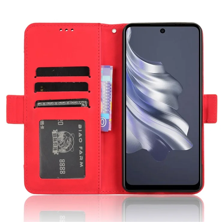 For TECNO Spark 20 Pro KJ6 Wallet Leather Case Phone Stand Cover - Red