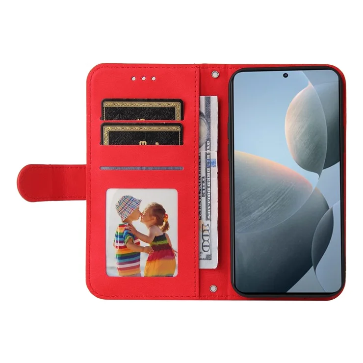For Xiaomi Poco F6 Pro 5G / Redmi K70 5G / K70 Pro 5G Leather Wallet Cases Skin Touch Phone Cover Stand with Strap - Red