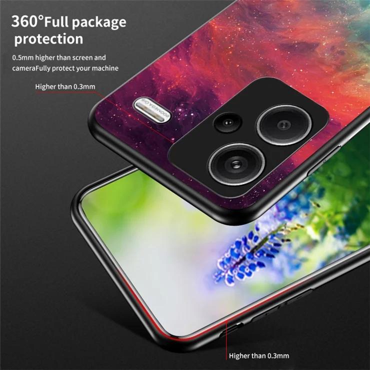 For Xiaomi Redmi Note 13 Pro+ 5G Case Slim-Fit Starry Sky Pattern Tempered Glass+PC+TPU Smart Phone Cover - Cosmic Starry Sky