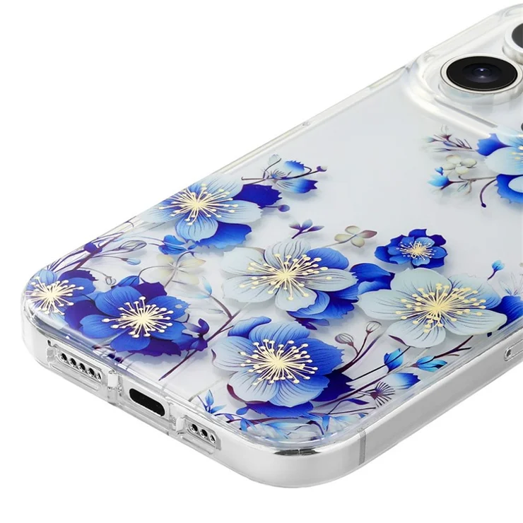 For iPhone 15 Pro Floral Pattern Phone Case PC +TPU Transparent Cover - F1