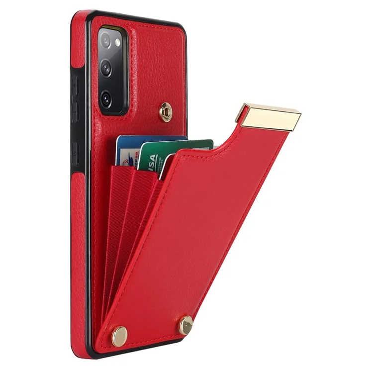 For Samsung Galaxy S20 FE 5G / S20 FE / S20 FE 2022 / S20 Lite Cell Phone Case TPU+PU Leather Card Holder Cover - Red