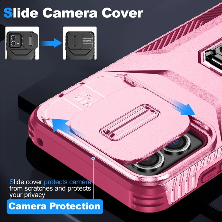 For Motorola Moto G Stylus 5G (2023) PC+TPU Phone Case with Camera Cover / Kickstand - Pink+Rose