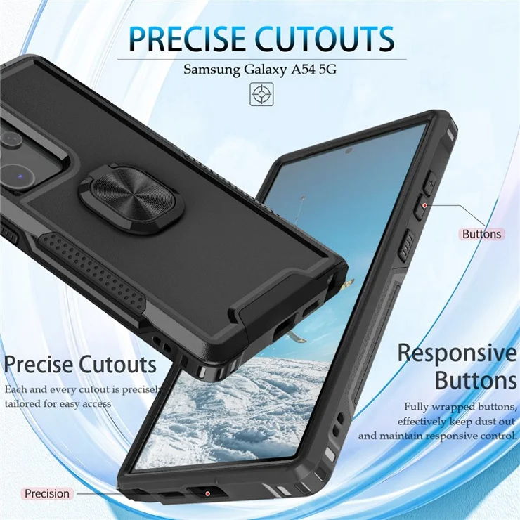 For Samsung Galaxy S24 Ultra Case Shockproof PC+Silicone Phone Cover with Rotary Ring Kickstand - Black