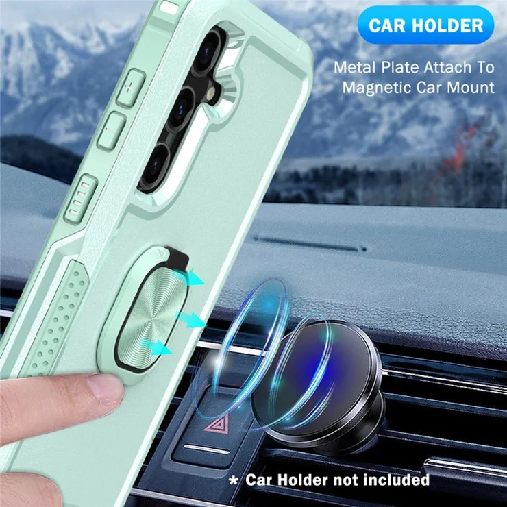 For Samsung Galaxy S24+ Case Anti-scratch PC+Silicone Rotatable Ring Kickstand Phone Protector - Green