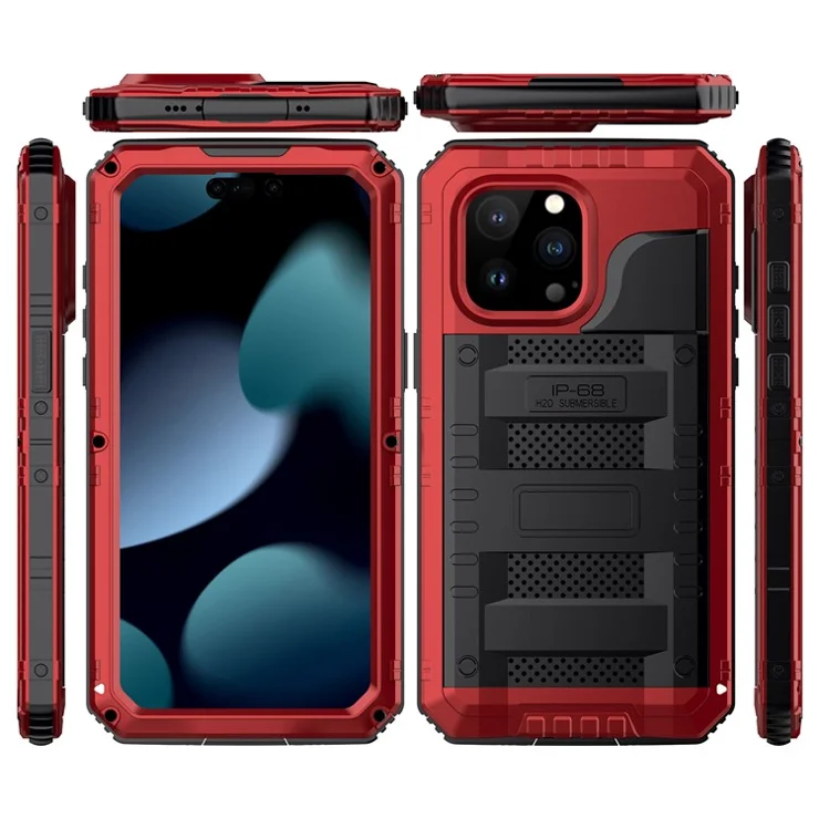 For iPhone 15 Pro Max IP68 Waterproof Case Anti-drop Phone Cover with Screen Protector - Red