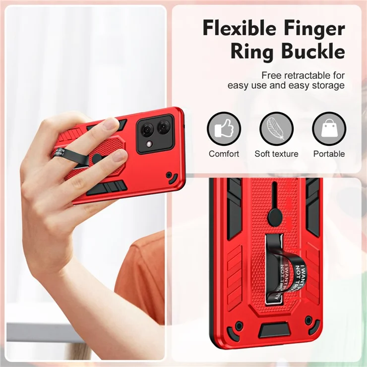 For Motorola Moto G84 5G Cover Non-slip Anti-fall PC+TPU Kickstand Protective Case - Red