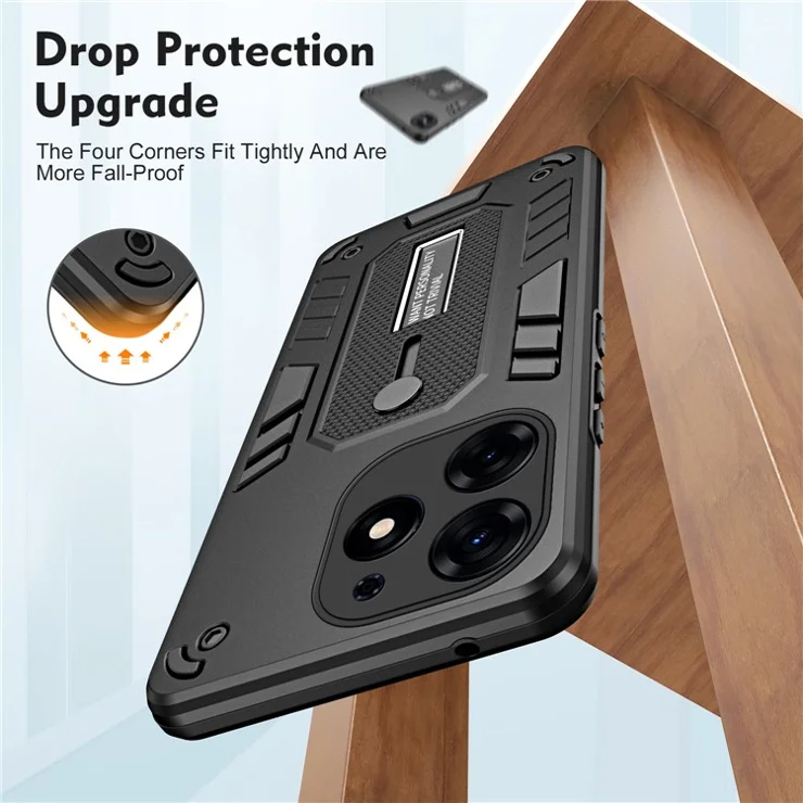 For TECNO Spark 10 Pro Phone Case Hidden Metal Kickstand Protective Cover - Black
