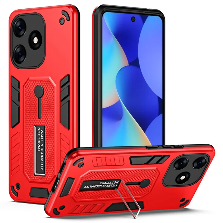 For TECNO Spark 10 4G / Spark 10C 4G PC+TPU Phone Case Hidden Metal Kickstand - Red