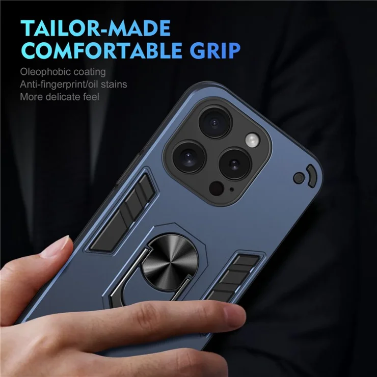 For iPhone 15 Pro Kickstand Case Magnetic Car Mount Phone Cover - Blue