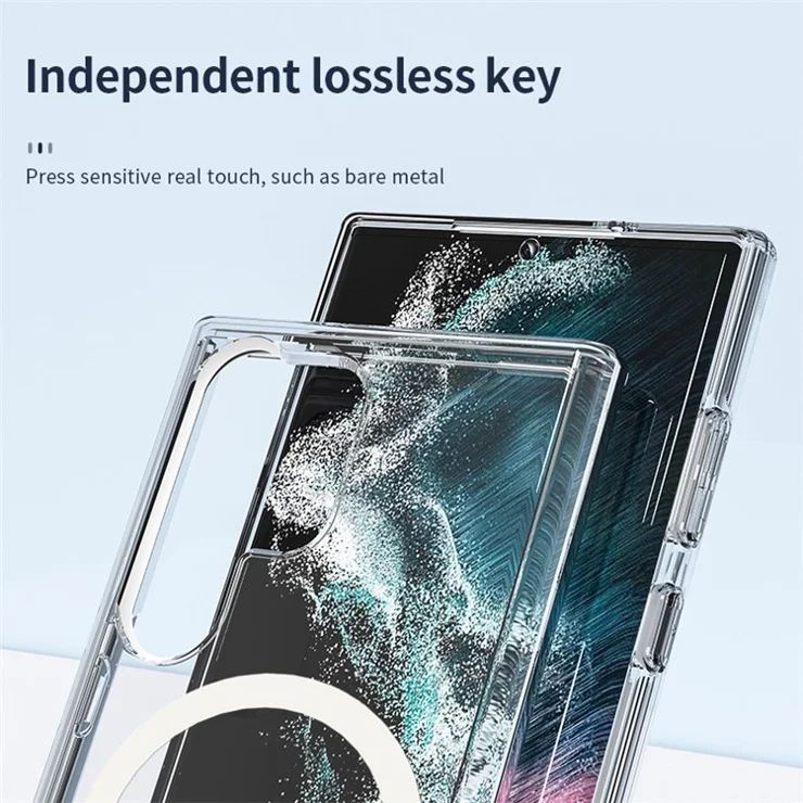 For Samsung Galaxy S24 Case Magnetic Glitter PC+TPU Phone Cover Compatible with MagSafe - White