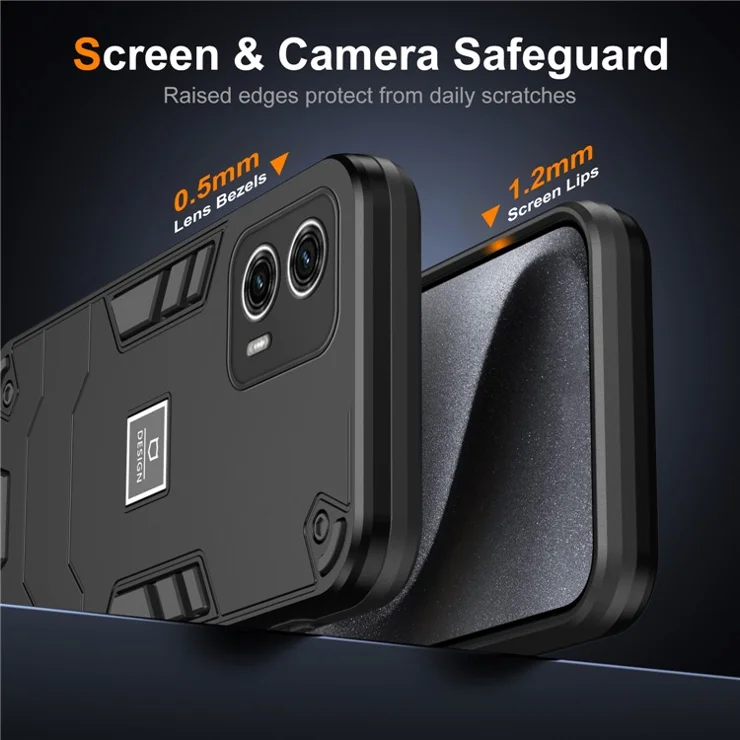 For Motorola Moto G73 5G Case 2 in 1 Rugged Hard PC Soft TPU Phone Cover - Black