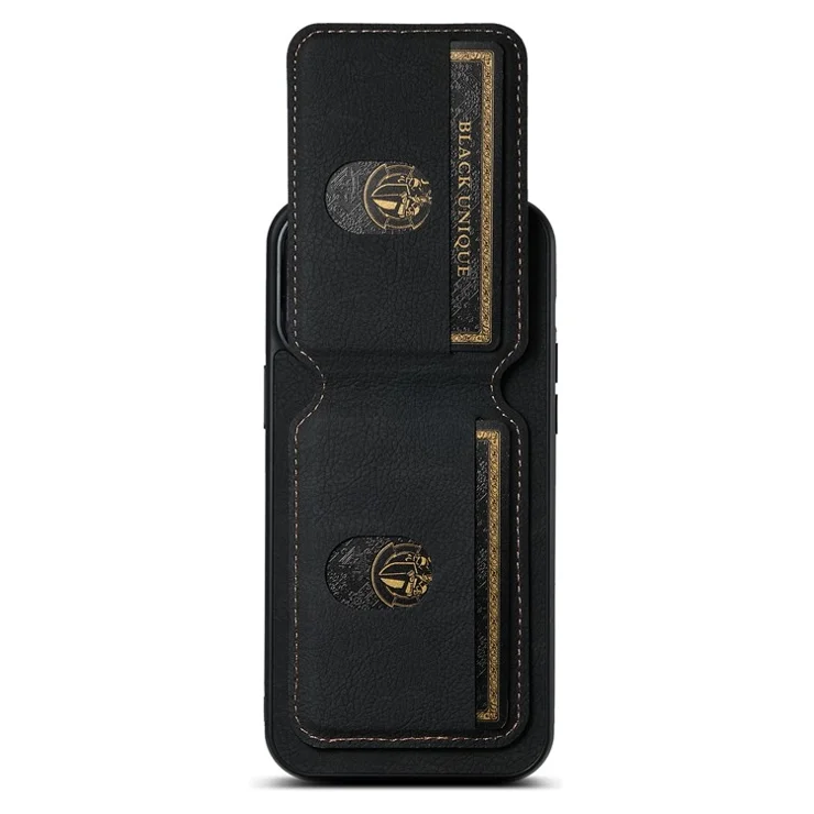 SUTENI H02 For iPhone 15 Pro Max Case Drop-proof Litchi Texture Smart Phone Cover with Card Holder - Black