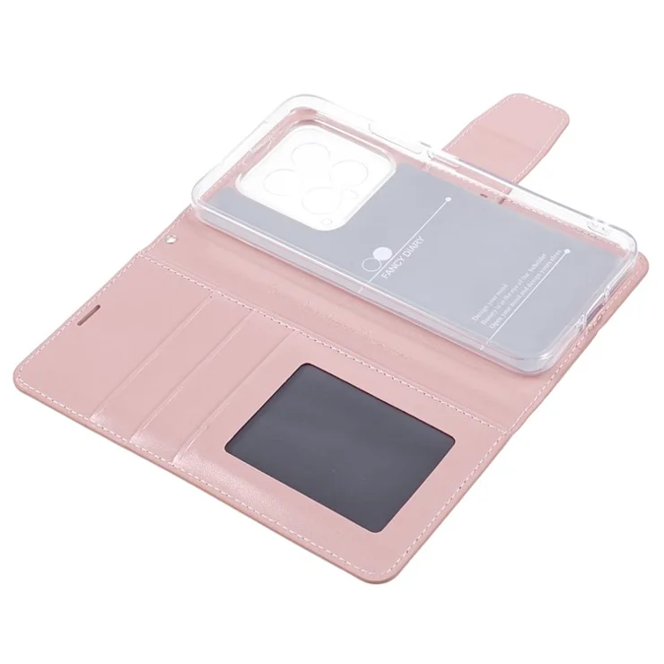 HANMAN Mill Series Phone Shell for Xiaomi 14 Case Wallet PU Leather Stand Cover - Rose Gold