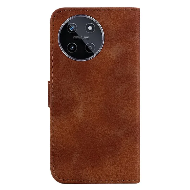 For Realme 11 4G (159.9x73.3x7.95mm) Leather Case Wallet Cover 7-Shape Pattern - Brown