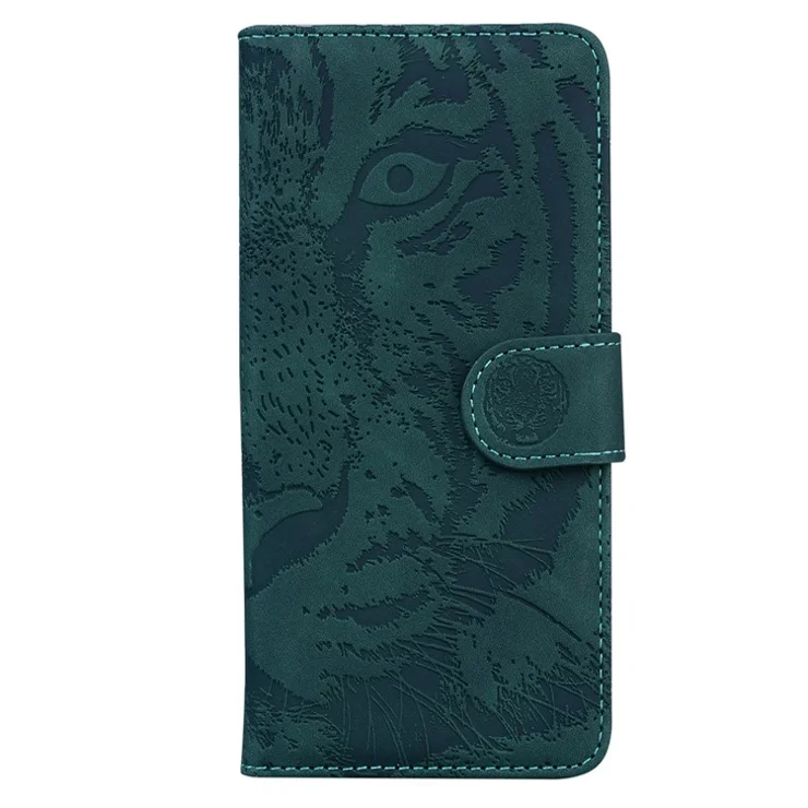 For Realme 11 4G (159.9x73.3x7.95mm) Leather Wallet Case Tiger Pattern Phone Cover - Green
