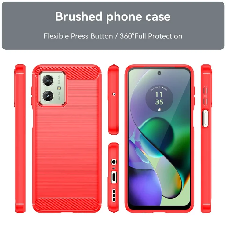 For Motorola Moto G54 5G TPU Case Anti-Scratch Brushed Line Phone Cover - Red