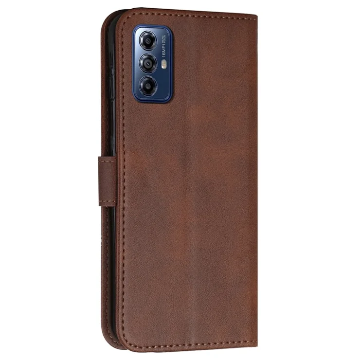 For Motorola Moto G Play (2024) 4G Wallet Case Leather Phone Cover Calf Texture - Brown