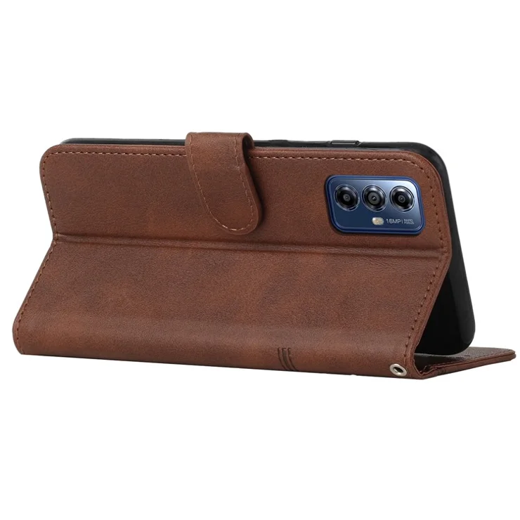 For Motorola Moto G Play (2024) 4G Wallet Case Leather Phone Cover Calf Texture - Brown
