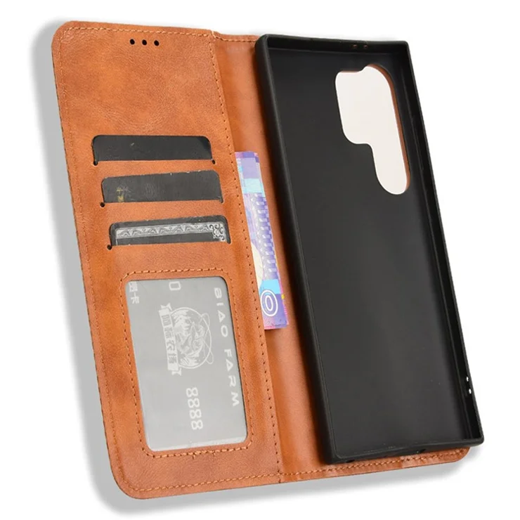 For Samsung Galaxy S24 Ultra PU Leather Case Flip Phone Wallet Cover - Brown
