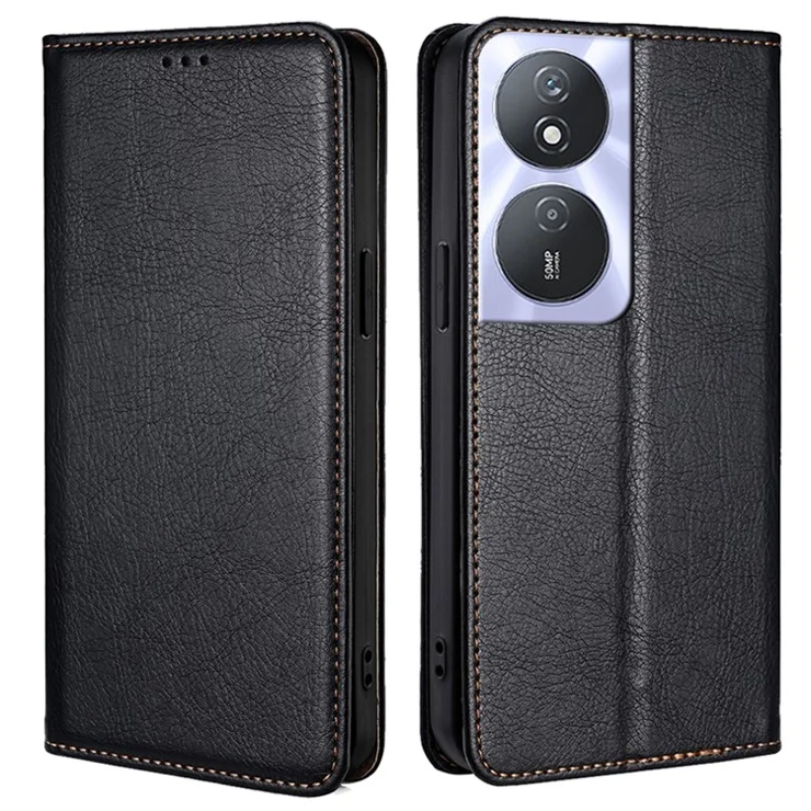 Solid Color Case for Honor Play 50 Plus 5G / Play 8T 5G / X7b 4G / 90 Smart Cover Folio Flip PU Leather Phone Protector - Black
