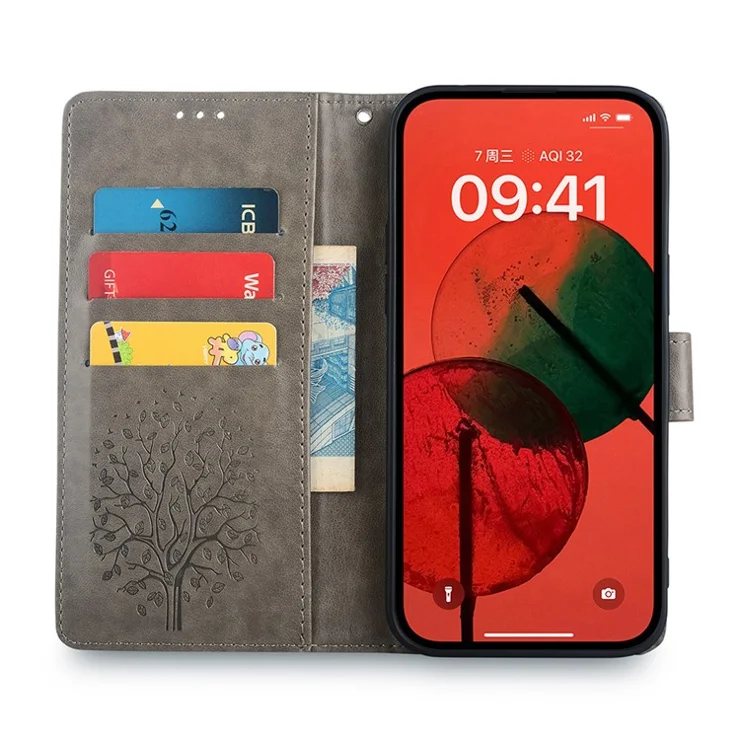 For Samsung Galaxy A15 4G / A15 5G Magnetic Case Imprinted Deer Tree Pattern Cover with Hand Strap - Grey
