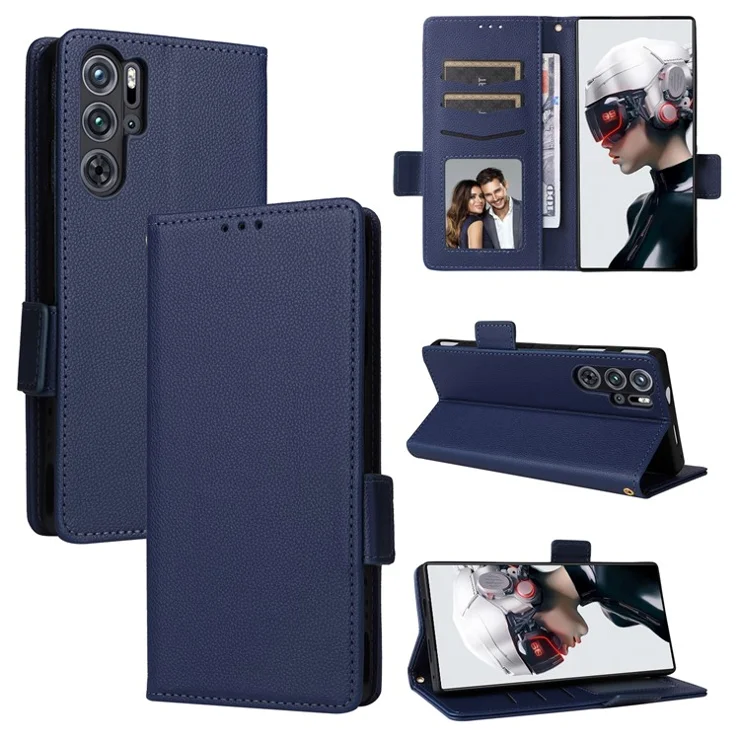 For ZTE nubia Red Magic 9 Pro 5G / 9 Pro+ 5G Phone Folio Case Litchi Texture Wallet Cover - Dark Blue