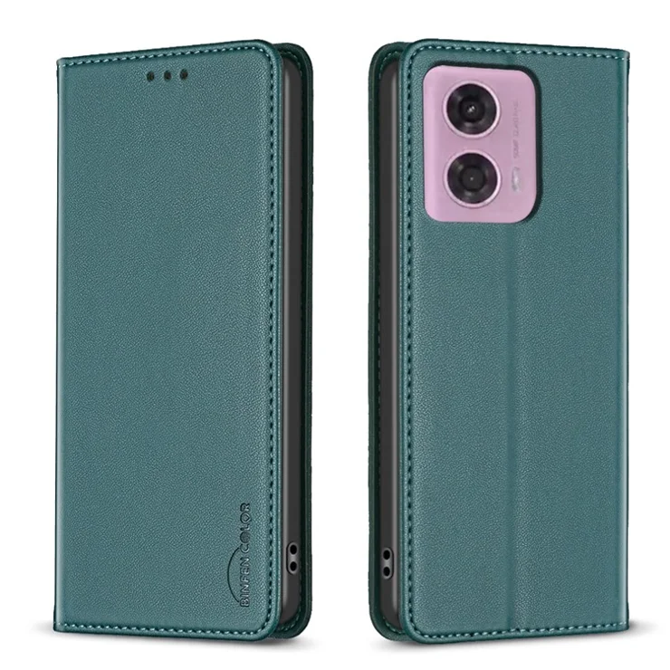 BINFEN COLOR BF18 For Motorola Moto G34 5G Case Card Holder Leather Phone Cover - Green