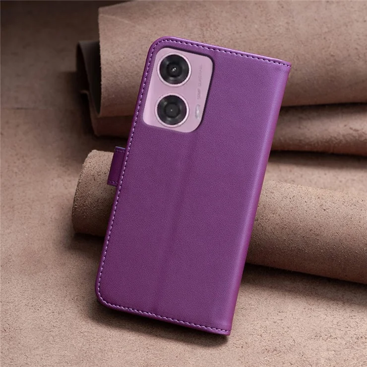 BINFEN COLOR BF17 For Motorola Moto E14 4G / G04 4G / G04s 4G / G24 4G Leather Case Drop-Proof Phone Cover - Dark Purple