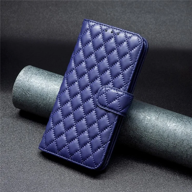 BINFEN COLOR BF Style-14 For TECNO Spark 20 Pro Leather Wallet Case Rhombus Grid Pattern - Blue