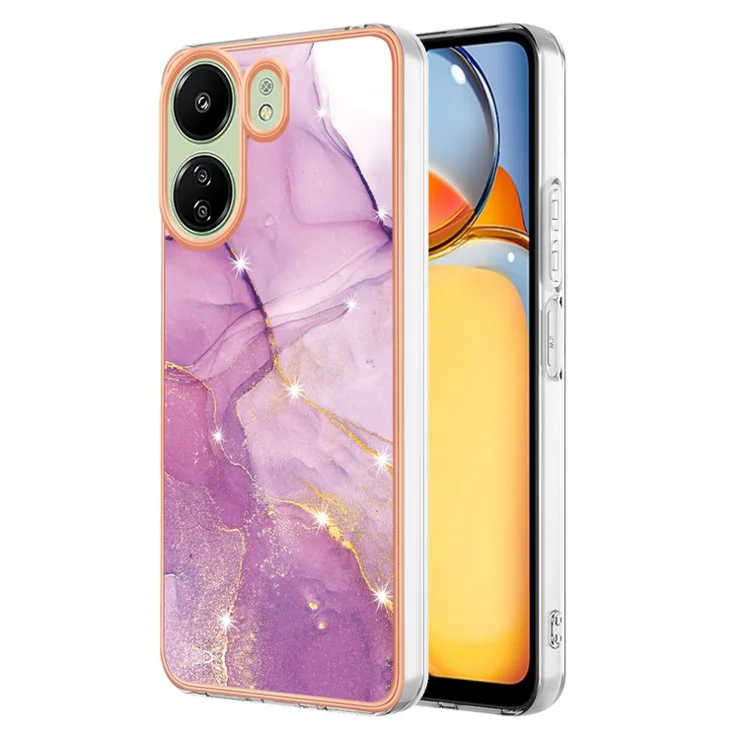 For Xiaomi Redmi 13C 4G / 13C 5G / 13R 5G / Poco M6 5G / Poco C65 4G TPU Case with IMD Marble Pattern Electroplated Back Cover - Purple 001