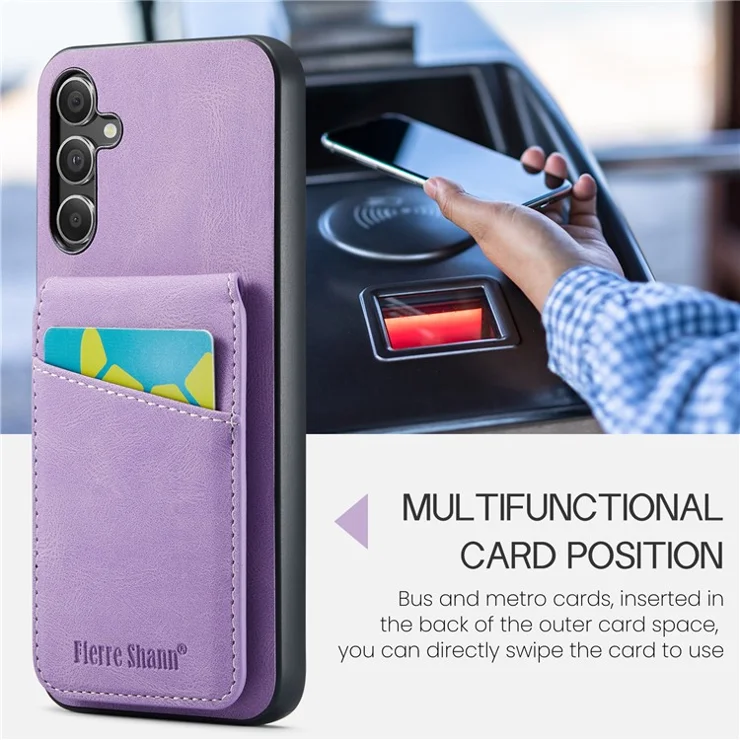 FIERRE SHANN For Samsung Galaxy A14 4G / 5G Case Card Slots PU Leather+TPU Phone Cover - Purple