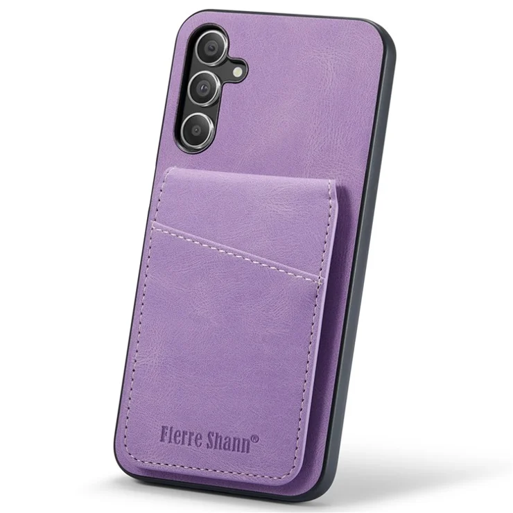 FIERRE SHANN For Samsung Galaxy A14 4G / 5G Case Card Slots PU Leather+TPU Phone Cover - Purple