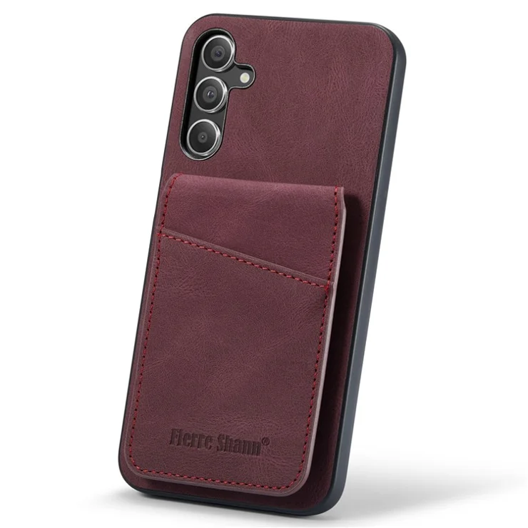 FIERRE SHANN For Samsung Galaxy A14 4G / 5G Case Card Slots PU Leather+TPU Phone Cover - Red