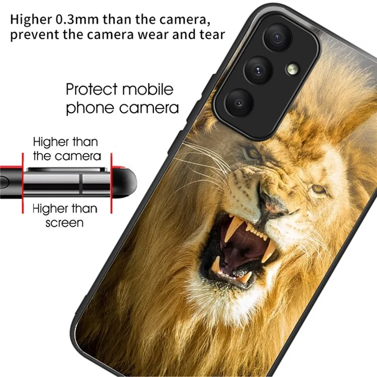 For Samsung Galaxy A35 5G Tempered Glass Phone Case Pattern Drop Protection - Lion