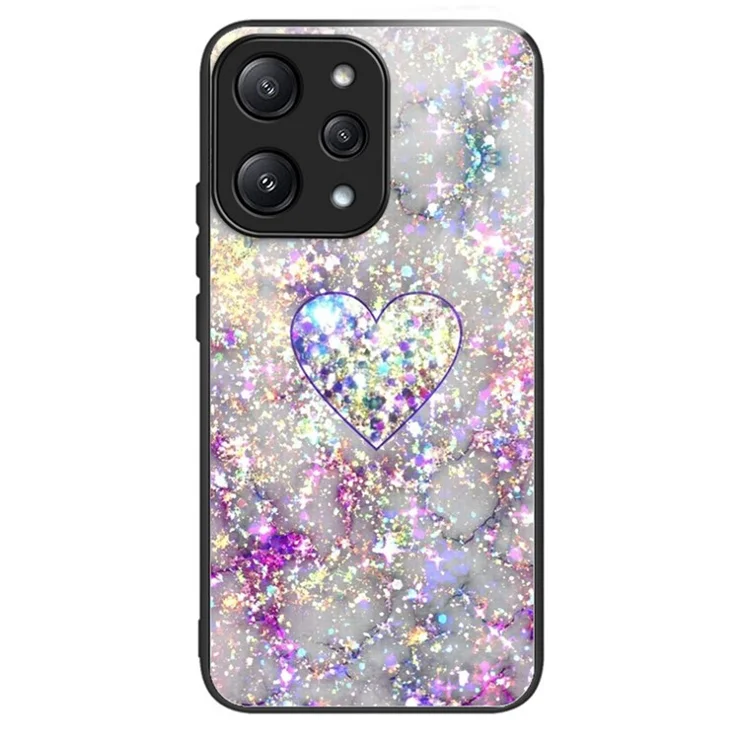 For Xiaomi Redmi 12 5G (Global) / Poco M6 Pro 5G Phone Case TPU Frame Tempered Glass Back Cover - Brilliant Heart