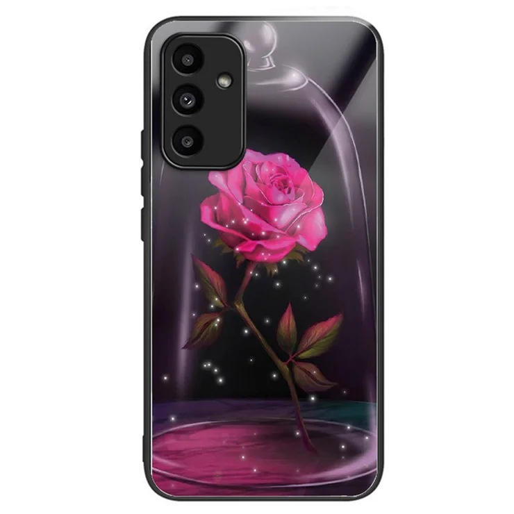 For Samsung Galaxy A15 4G / 5G Case Tempered Glass Phone Cover with Pattern Design - Rose