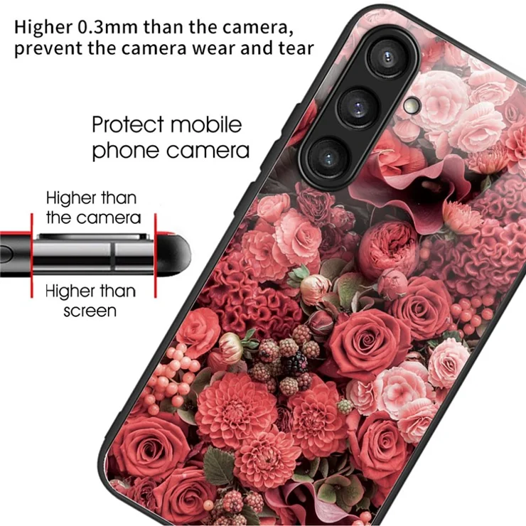 For Samsung Galaxy A34 5G Case Tempered Glass+TPU Protective Phone Cover - Artless Million Flowers