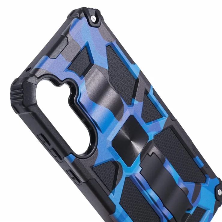 For Samsung Galaxy A35 5G Kickstand Cover Camouflage Pattern Armor Phone Case - Blue