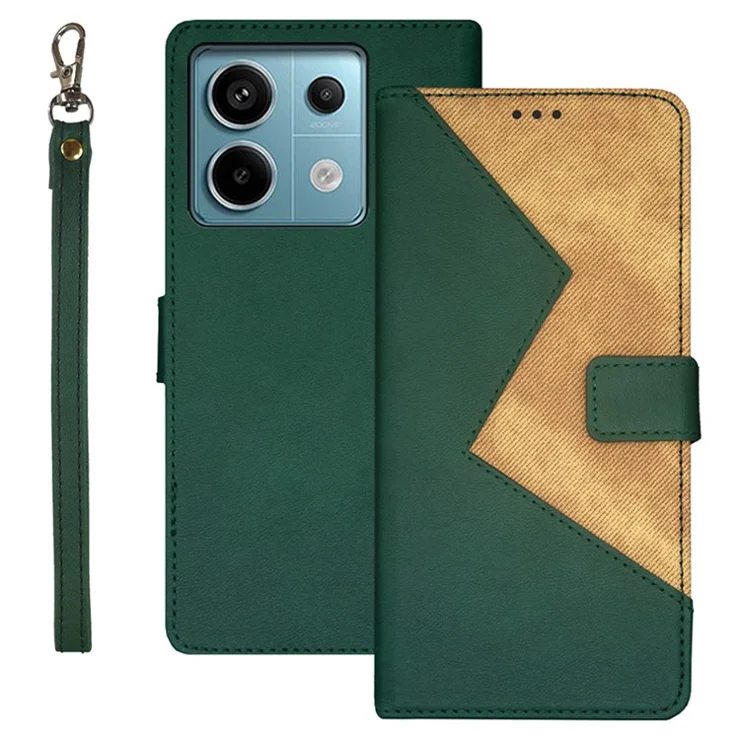 IDEWEI For Xiaomi Redmi Note 13 Pro 5G / Poco X6 5G Leather Folio Flip Cover Card Holder Phone Case Color Splicing - Green