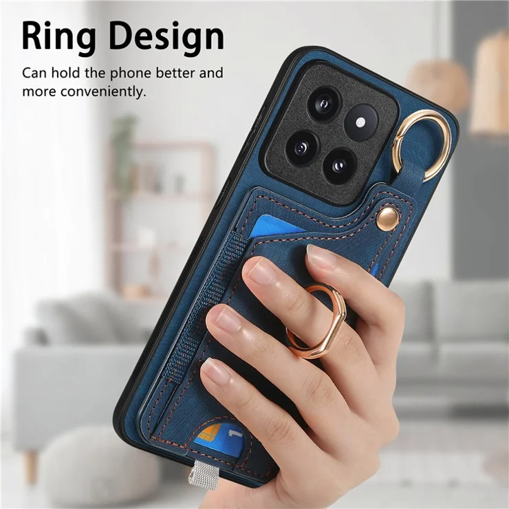 For Xiaomi 14 Pro Case Shockproof Retro Leather Phone Back Cover with Card Slot - Blue