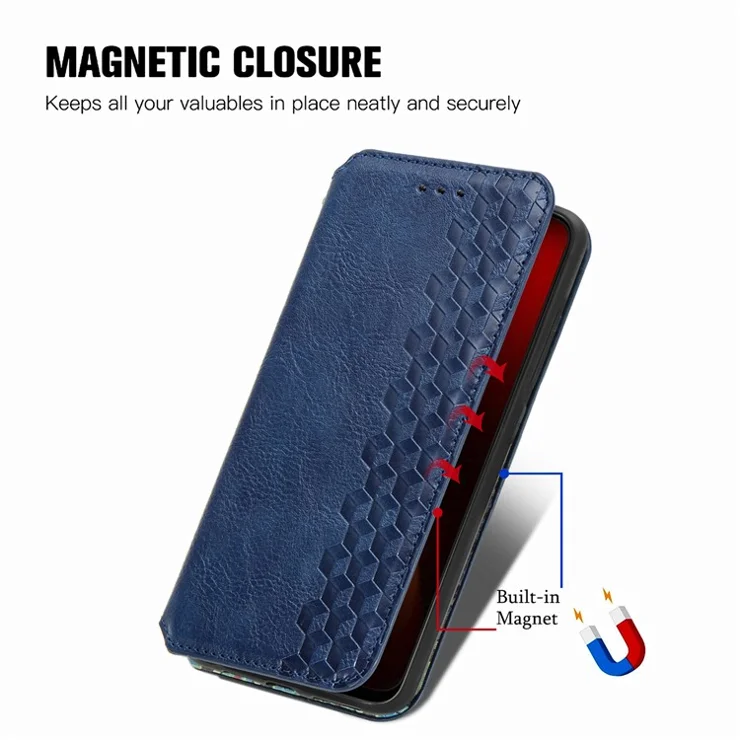 For TECNO Pova 5 4G PU Leather Case Rhombus Imprint Wallet Stand Phone Cover - Blue