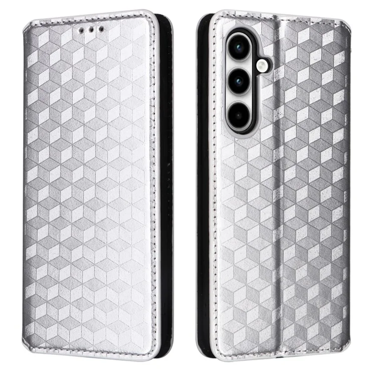 For Samsung Galaxy A35 5G Phone Wallet Leather Case Rhombus Imprinted - Silver