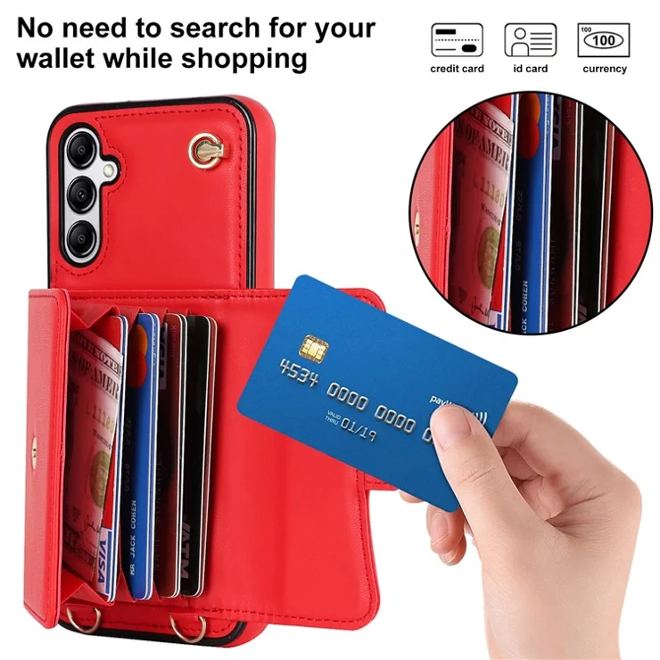For Samsung Galaxy S24 Card Slots Phone Case Kickstand Crossbody Phone Cover - Red