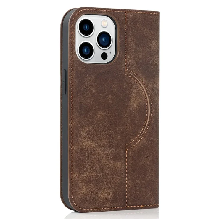For iPhone 15 Pro Magnetic Case PU Leather Card Holder Cover with RFID Blocking - Light Brown