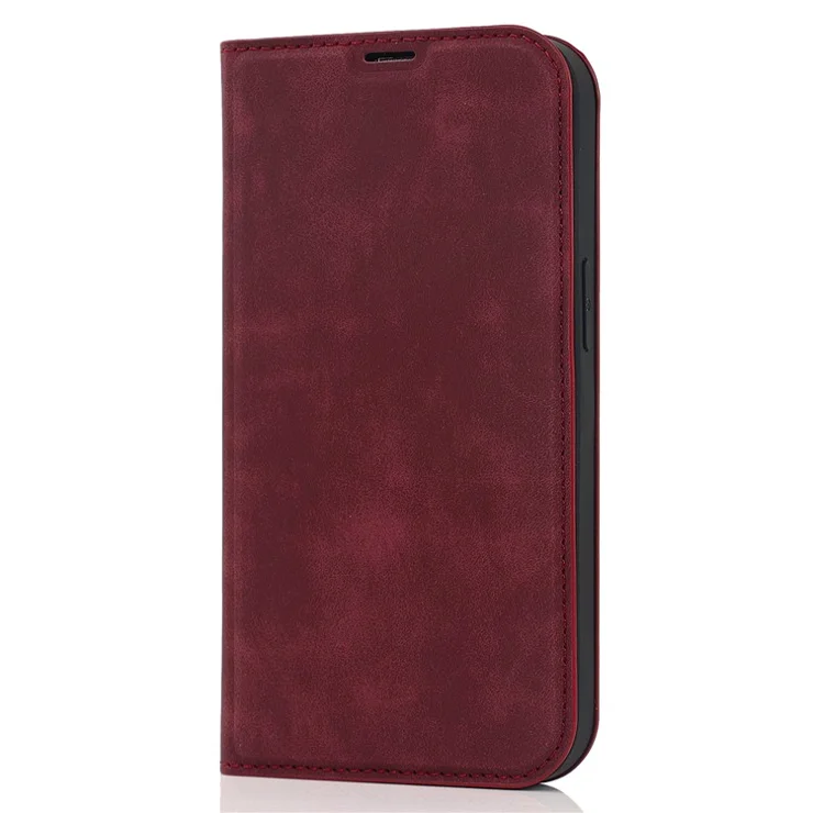 For iPhone 15 Pro Max Magnetic Phone Case PU Leather Shockproof Stand Cover - Red