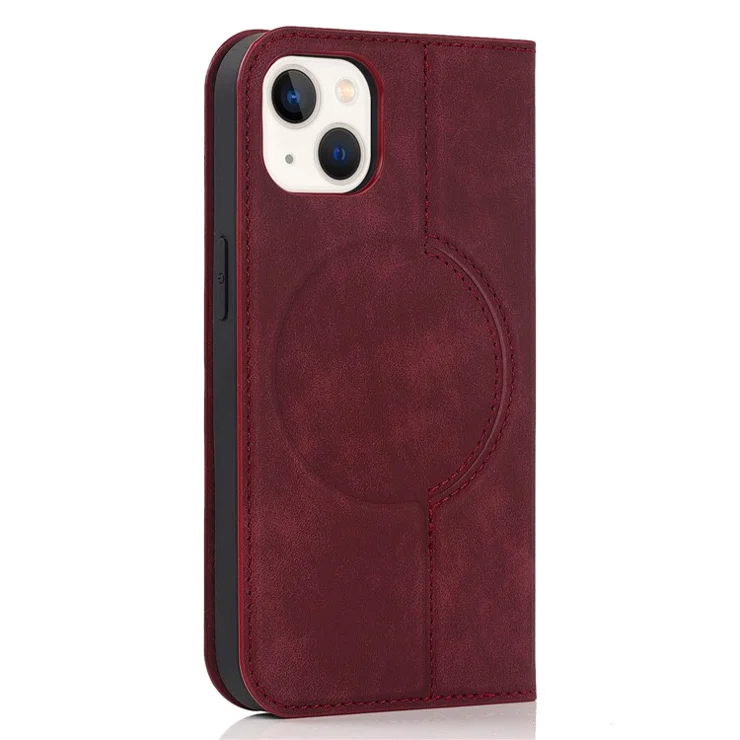 For iPhone 15 Case Leather Card Holder Phone Guard Cover Compatible with MagSafe - Red