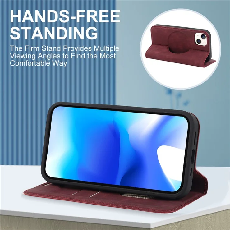 For iPhone 15 Case Leather Card Holder Phone Guard Cover Compatible with MagSafe - Red