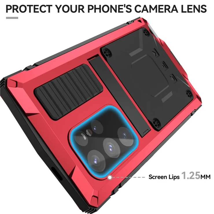 R-JUST For Samsung Galaxy S24 Ultra Phone Case Full Protection Cover with Kickstand - Red